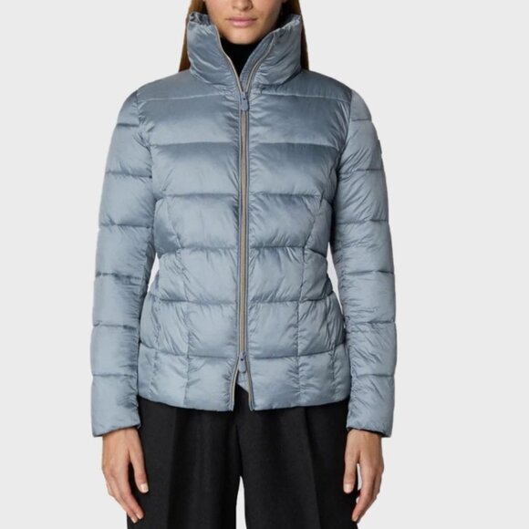 NWT NEW Save The Duck Elsie Blue Fog Faux Down Quilted Puffer Jacket L - Picture 1 of 8